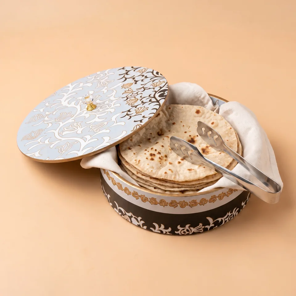 Ivory Floral Chapati Casserole with Serving Tong